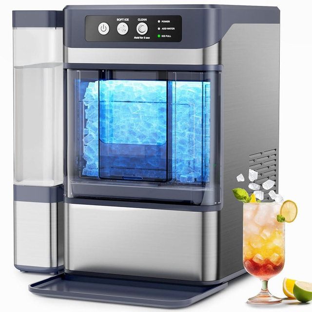 Nugget Ice Maker, 44Lbs/24H with 0.8 Gallon Tank,Soft Chewable Pellet Ice Ready in 5-10min,Stainless Steels Countertop Ice Maker Self-Cleaning Portable Nugget Ice Machine for Kitchens/Home/Office/Bar