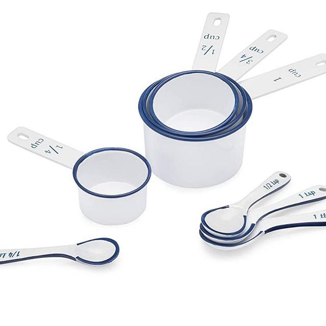 Old Dutch International """Farmhouse"" Measuring Spoon & Measuring Cup set - 8pcs, Blue", 1 cup, 3/4 cup, 1/2 cup, 1/4 cup (866FB)