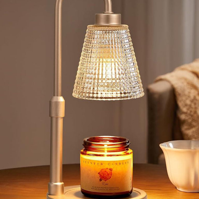 Champagne Gold Candle Warmer Lamp with Timer, Dimmable Candle Warmer for Home Decor, Height Adjustable Candle Lamp for Jar Candles, Birthday Gifts for Women Mom, House Warming Gifts New Home