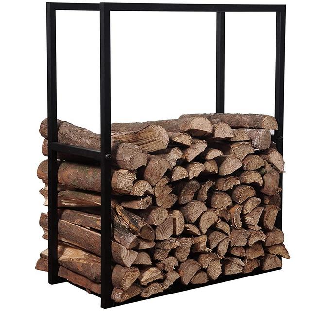 MyGift 30-Inch Black Metal Powder Coated Firewood Holder Rack/Indoor & Outdoor Fireplace Log Storage Bin