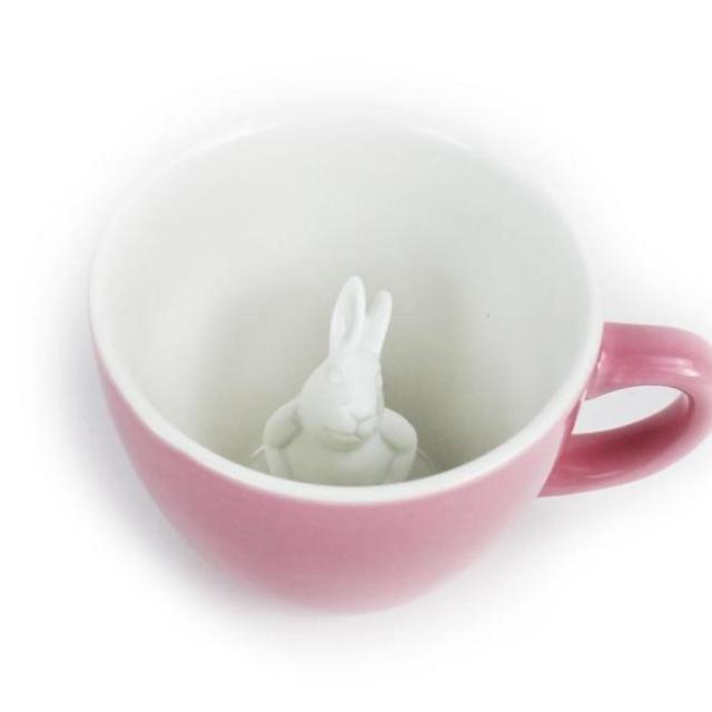 CREATURE CUPS Rabbit Ceramic Cup (11 Ounce, Blush Pink) | Hidden Animal Inside Mug | Woodland Critter | Holiday and Birthday Gift for Coffee & Tea Lovers