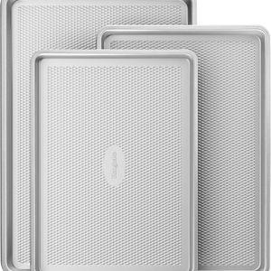 HONGBAKE Naturally Non Toxic Baking Sheet Pan Set of 3, Heavy Duty Aluminized Steel Cookie Sheets, Half/Quarter/Jelly Roll Pans with Textured Nonstick Surface, Free of PTFE & PFOA