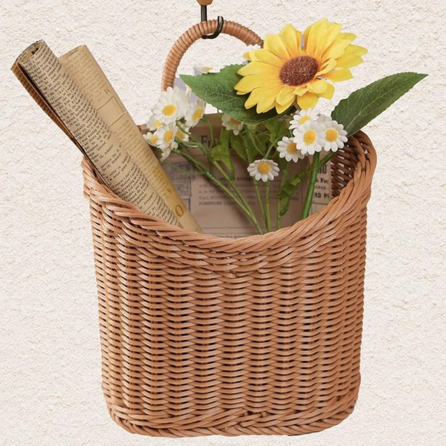 Woven Hanging Wall Basket for Front Door – Handwoven Wicker Door Basket for Mail, Flowers & Home Storage, Wall Hanging Basket for Garden Farmhouse