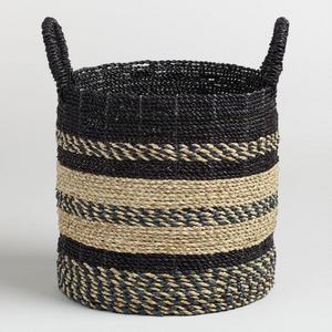 Medium Black and Natural Seagrass Calista Tote Basket