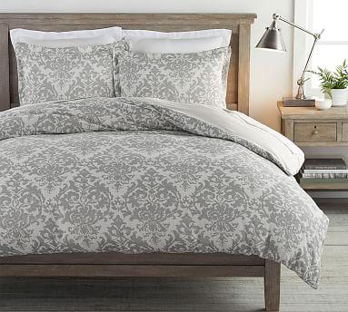 Jacquard Medallion Cotton/Linen Duvet Cover & Shams - King Gray