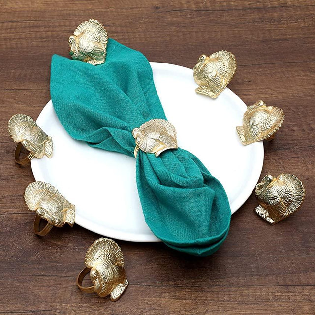 Alpha Living Home Turkey Bird Gold Napkin Ring Set of -12 for Dinner Parties, Weddings Receptions, Family Gatherings, or Everyday Use - Set Your Style with Daily Use Table Décor Accessories