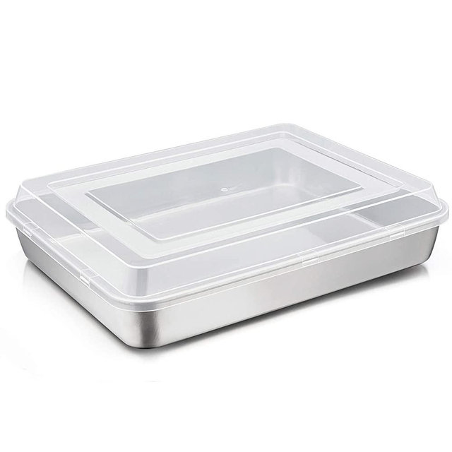 TeamFar Lasagna Pan with Lid, 12⅖’’ x 9¾’’ x 2’’, Stainless Steel Rectangular Baking Cake Pan, Heavy Duty & Non-Toxic, Deep & Visible, Brushed Finish & Dishwasher Safe- (1 Pan+1 Lid)