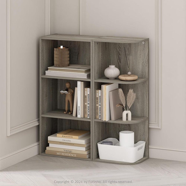 Furinno Reed 3-Tier Space Saving Corner Storage Display Shelf, French Oak
