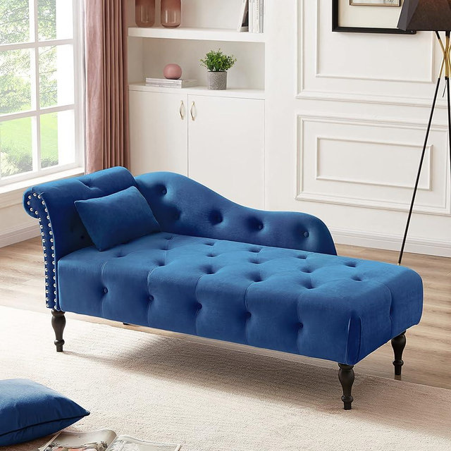 HomSof Modern Armless Chaise Lounge Indoor Chair with Solid Wood Legs