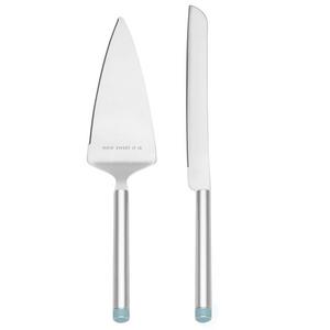 kate spade new york - Kate Spade New York Take the Cake Knife and Server 2-Piece Dessert Serving Set, Silver-plate and Turquoise