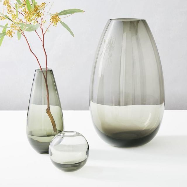 Pure Foundation Glass, Smoke Grey, 1 Large 16", 1 Medium 10", 1 Bud Vase 3.5"
