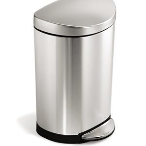 simplehuman 10 Liter / 2.3 Gallon Stainless Steel Small Semi-Round Bathroom Step Trash Can, Brushed Stainless Steel