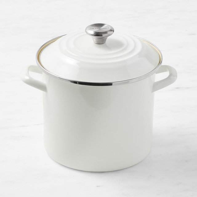 Le Creuset Enameled-Steel Stock Pot, 8-Qt., White
