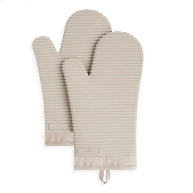 KitchenAid Ribbed Soft Silicone Oven Mitt Set, 7"x13", Milkshake 2 Count