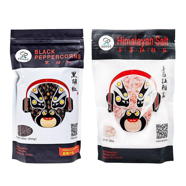 Soeos Black Peppercorns, Whole Black Pepper. (Black peppercorsn 1lb + pink salt 2lbs)