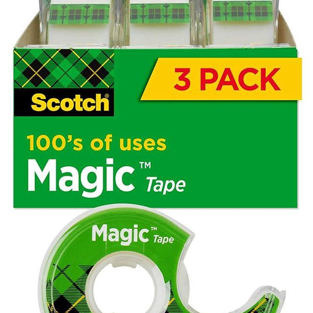 Scotch Magic Tape, 3 Rolls, Numerous Applications, Invisible, Engineered for Repairing, 3/4 x 300 Inches, Dispensered (3105)