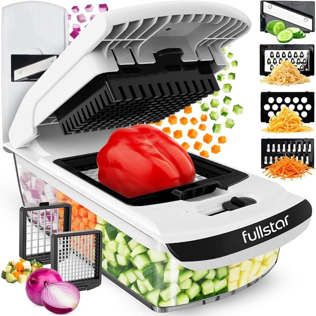 Fullstar The Original Pro Chopper - Vegetable Chopper and Spiralizer, Food Chopper with Container, Fruit Slicer, Kitchen Gadgets & Gifts, Home Essentials (6 in 1, White)