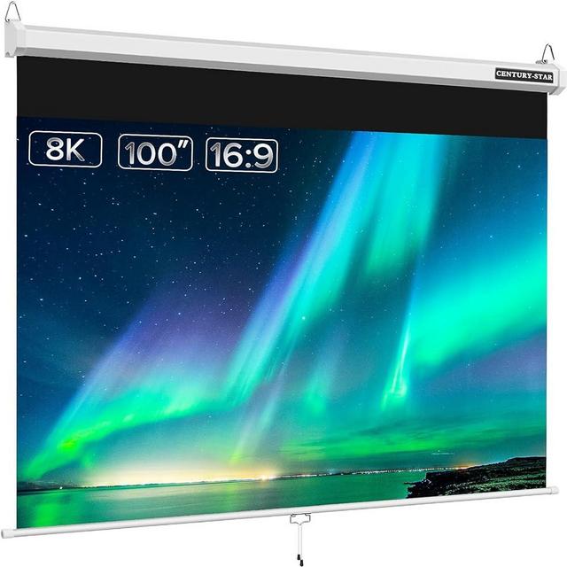 CENTURY-STAR 100 inch Projector Screen Pull Down, 3 Layers PVC Auto-Locking Manual Pull Down Projector Screen Retractable, 16:9 Portable Projector Screen Indoor Outdoor - Home Theater Office Education