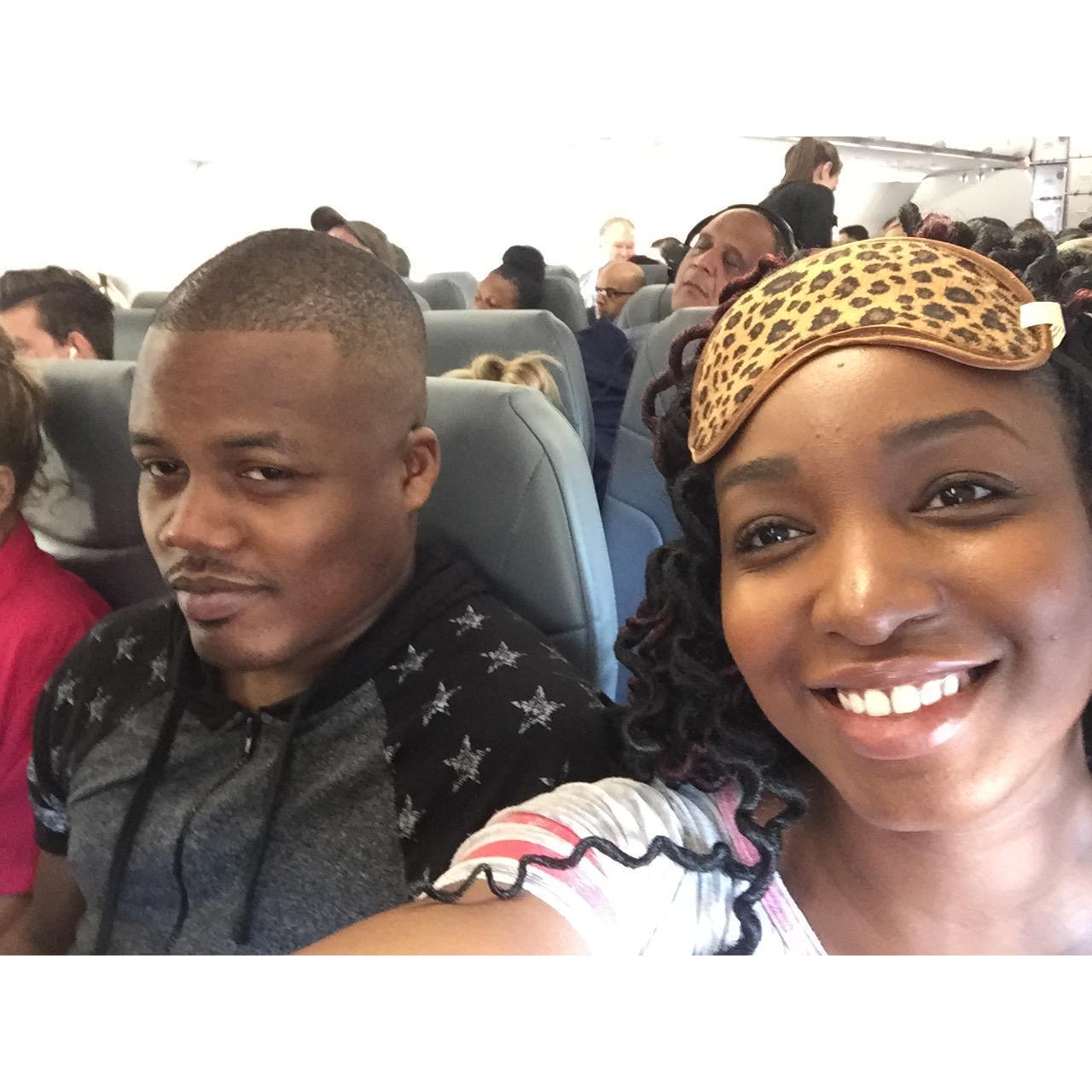 Can you guess which of us doesn't enjoy early morning flights? LOL