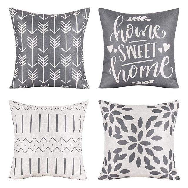 Pack of 4 Home Decorative Throw Pillow Covers Modern Cotton Linen Throw Pillow Covers Cushion Case for Couch Sofa Living Room Home Décor (Grey, 18x18)