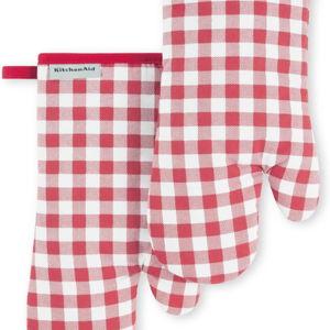 KitchenAid Gingham Oven Mitt 2-Pack Set, Passion Red, 7"x13"