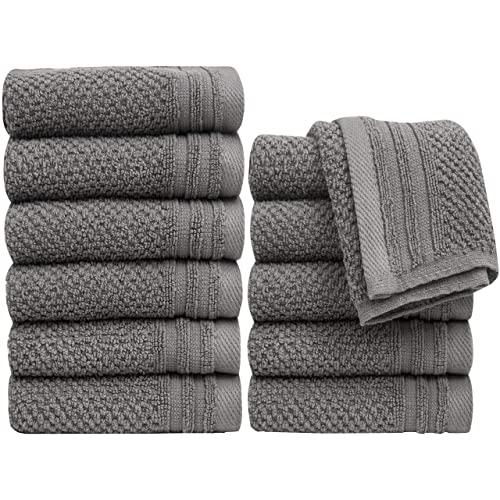 Pleasant Home Washcloths Set - 12 Pack (12” x 12”) – 488 GSM- 100% Ring Spun Cotton Wash Cloth - Super Soft and Highly Absorbent Face Towels (Grey, Popcorn Design)