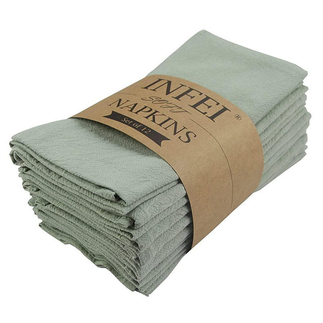 INFEI Plain Color Dinner Cloth Napkins, Set of 12 (15.7 x 11.8 Inches), Reusable Cotton Kitchen Table Napkin, for Cocktail Parties, Weddings, Hotel & Home Use (Avocado)