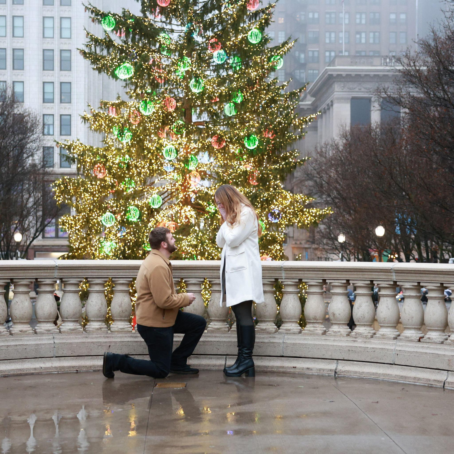 The Millennium Park Christmas tree in Chicago. We first started dating right here, and since have come back to the tree every year for our anniversary. Now it’s also the sight of our engagement!
