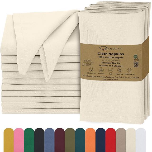 Ruvanti Cloth Napkins Set of 12, 18x18 Inches, Napkins Cloth Washable, Soft & 100% Cotton Napkins, Perfect for Wedding, Christmas, ‎Thanksgiving Napkins, Dinner Napkins - Antique White