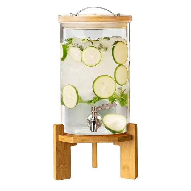 Beverage Dispenser, 2.1 Gallon Glass Drink Dispenser with Stand, Glass water dispenser with Spigot, Large Drink Dispensers for Parties,Bars,Restaurants, 8L