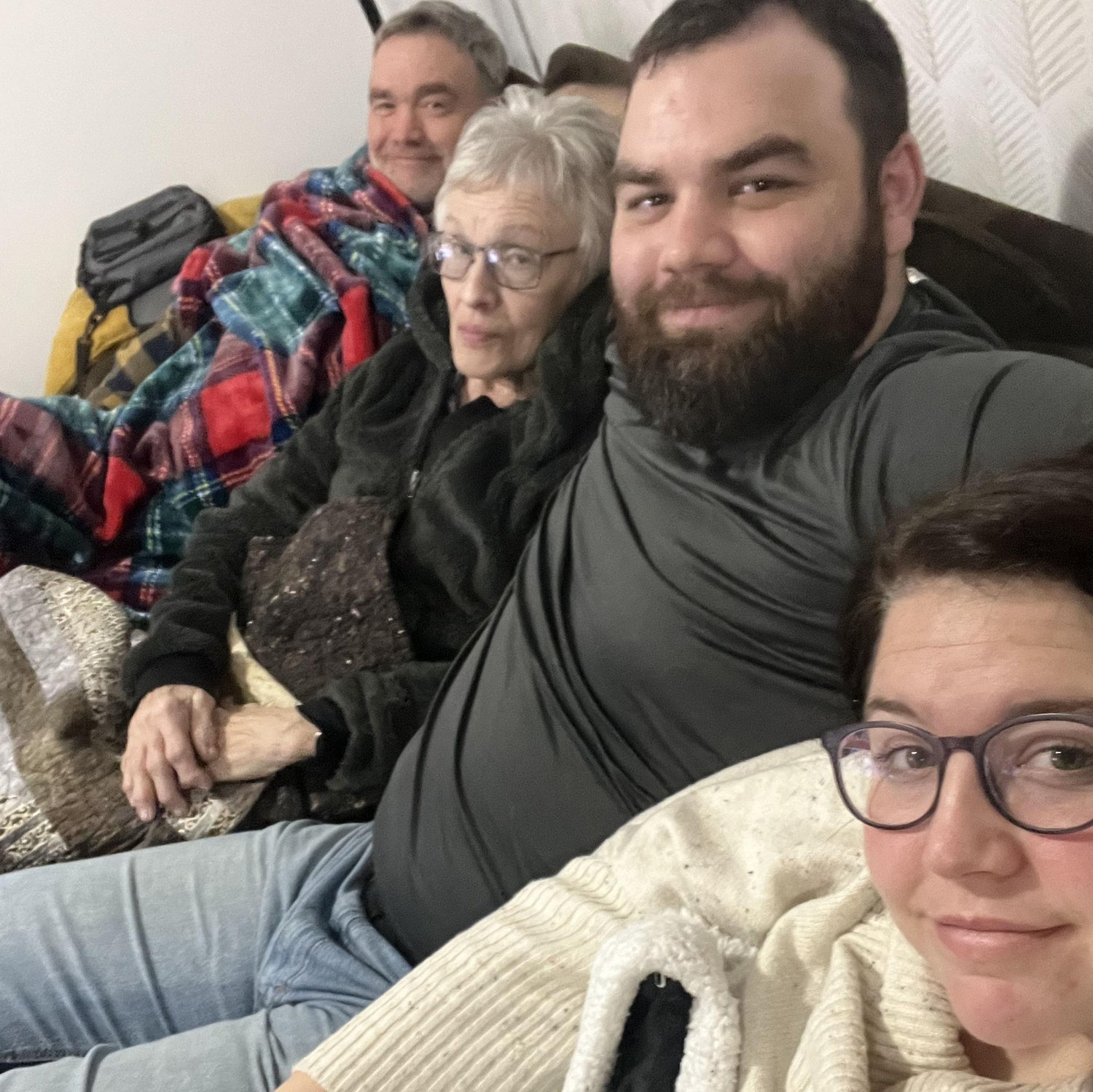 with Dave and Virginia during their surprise visit for John's Christmas gift