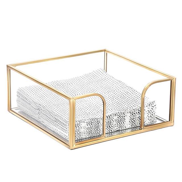 Sumnacon Napkin Holder,Square Glass Napkin Holder Table Gold Countertop Cocktail Napkin Holder,Stylish Napkin Holder for Kitchen Dining Table Counter,Decorative Napkin Basket for Picnic Wedding Party