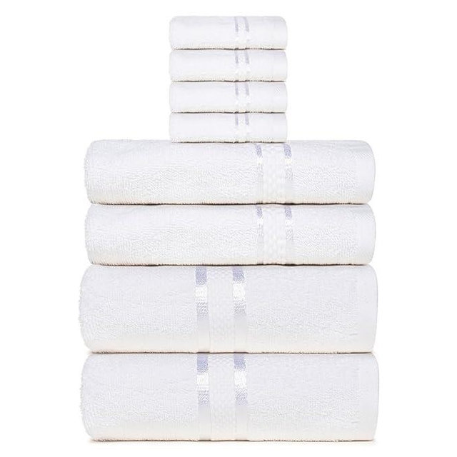 Dewall Maisons Elegant White 8-Piece Towel Set - Premium Comfort & Superior Absorbency - 100% Cotton - 2 Bath Towels, 2 Hand Towels, 4 Washcloths - Bathroom Essentials