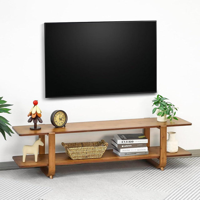 Mordchil HF Bamboo TV Stand for TVs up to 65", Accent Entertainment Center with Storage, Media Console Table with Shelf, Modern TV Stand for Living Room, Bedroom, 55"(L), Walnut