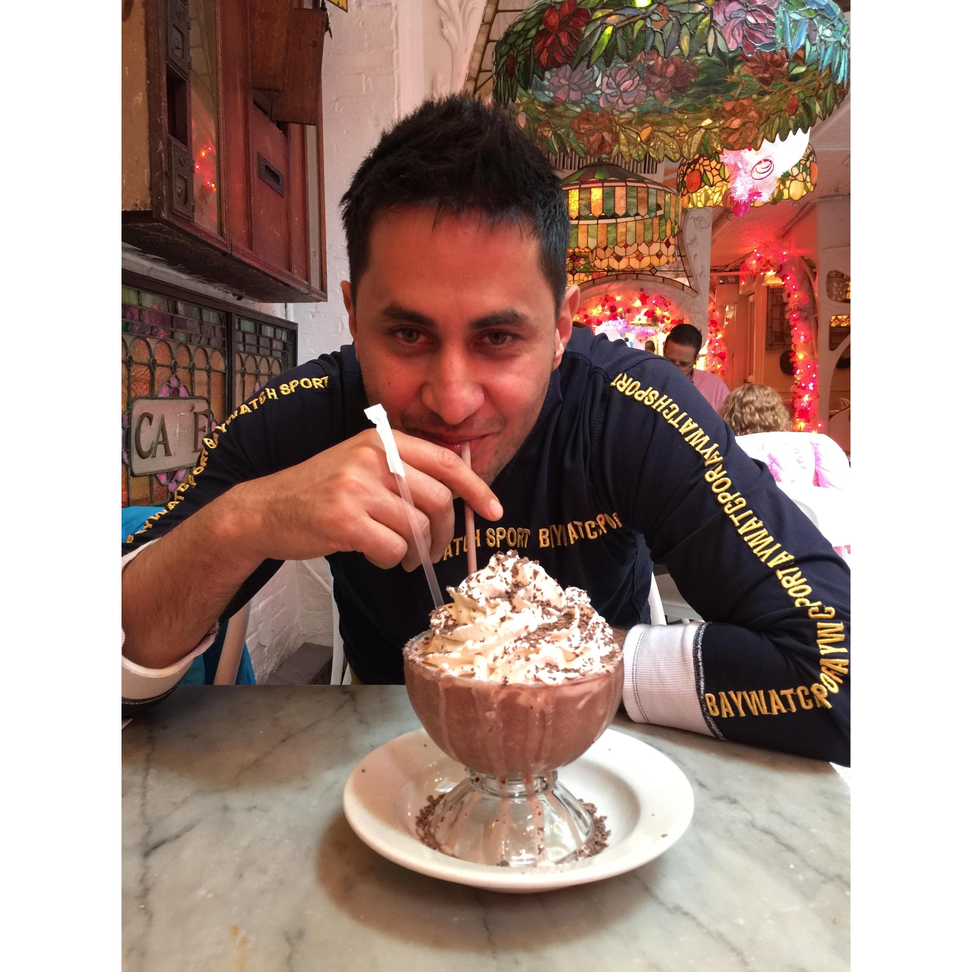 Iced hot chocolate at Serendipity on his first NYC trip with me
