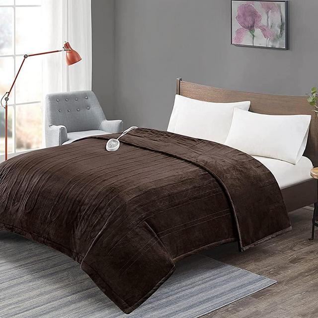 Degrees Of Comfort [Advanced] Plush Electric Blanket Twin Size for Bed | Heating Blankets W/ Auto Shut Off | Single Controller | Machine Washable | UL Certified - Chocolate, 62x84