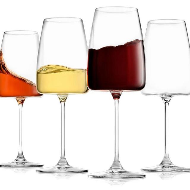 BENETI Luxury Wine Glasses Set of 4 | Handmade In Europe | 14oz Premium Crystal Red & White Long Stem Wine Glasses | Unique Modern Shape, Packaged In Beautiful Ready-to Gift, Gift Box