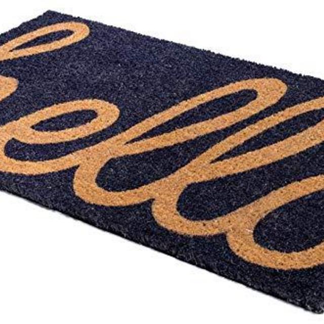 Fab Habitat Handwoven, Extra Thin Doormat | Entryway Door mat for Patio, Front Door | Decorative All-Season | Cursive Hello - Dark Blue | Non-Slip | 18" x 30" x 0.60"