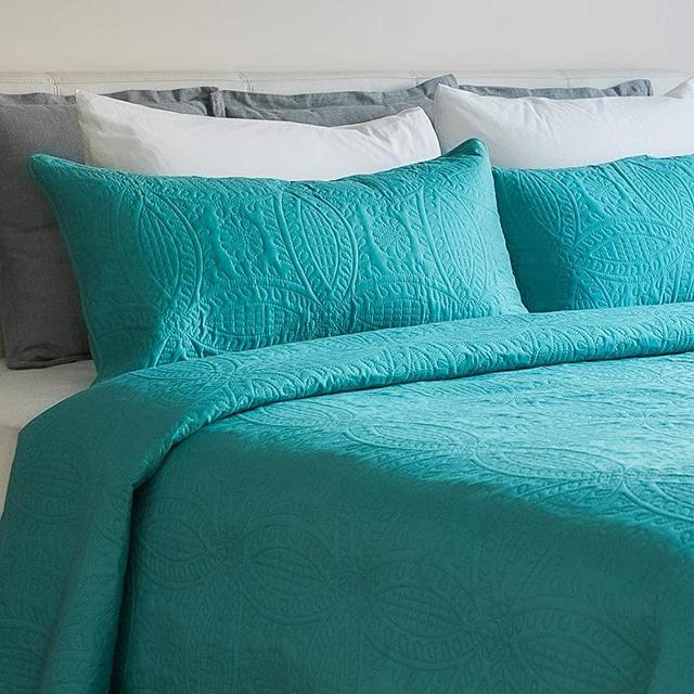 Mezzati Bedspread Coverlet Set Blue-Ocean Teal – Prestige Collection - Comforter Bedding Cover – Brushed Microfiber Bedding 3-Piece Quilt Set (Queen/Full, Blue Ocean Teal)