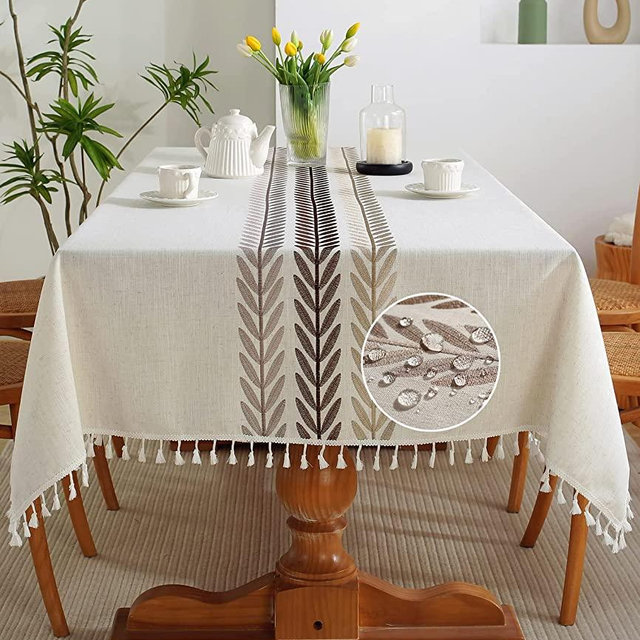 JIALE Table Cloth Rectangle Table, Heavy Duty Cotton Linen Waterproof Tablecloths Farmhouse Tablecloth, Soft and Wrinkle Free Table Cover with Tassels, 55''x70'', 4-6 Seats
