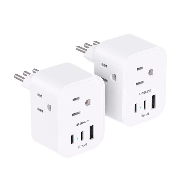 【2 Pack 】 Italy Travel Plug Adapter, Type L Italy Power Adapter with 3 Outlets 3 USB Ports(2 USB C), 3 Prong Grounded Plug for USA to Italy Chile Ethiopia Libya Syria Tunisia Uruguay