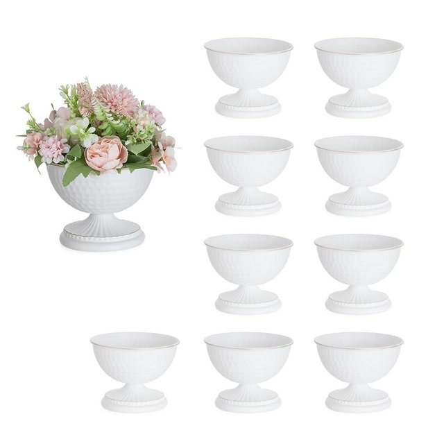 Sziqiqi White Urn Vase for Flowers - Wedding Table Decoration Centrepieces Set of 10 Vintage Metal Vases for Artificial Flowers Small Hammered Vase for Birthday Party Christmas Anniversary