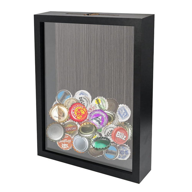 GraduationMall 8x10 Top Loading Shadow Box Frame with HD Glass,Wood Display Case with Slot,1.25 inches Interior Depth,Ideal for Wine Bottle Caps,Tickets,Shells,Stamps and More,Black