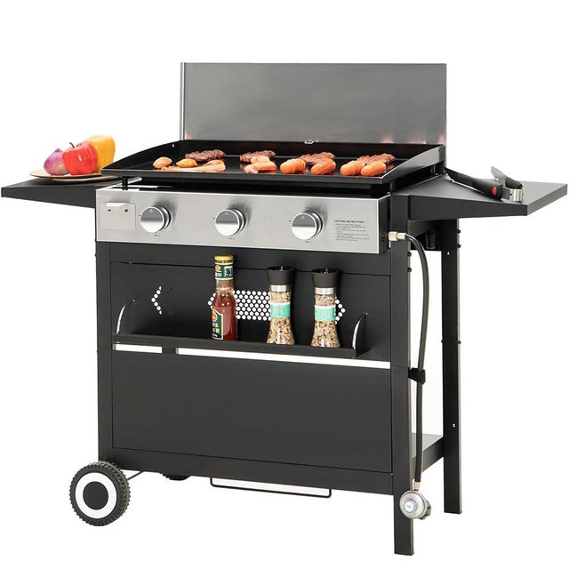 Sophia & William 36-Inch Flat Top Grill with Ceramic Coated Cast Iron Griddle, 3-Burner Propane Gas BBQ Griddle, Portable Outdoor Barbecue Grill,33,000 BTU,Black