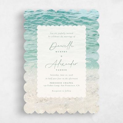 Blue Scalloped Wedding Invitation - Luve Portrait