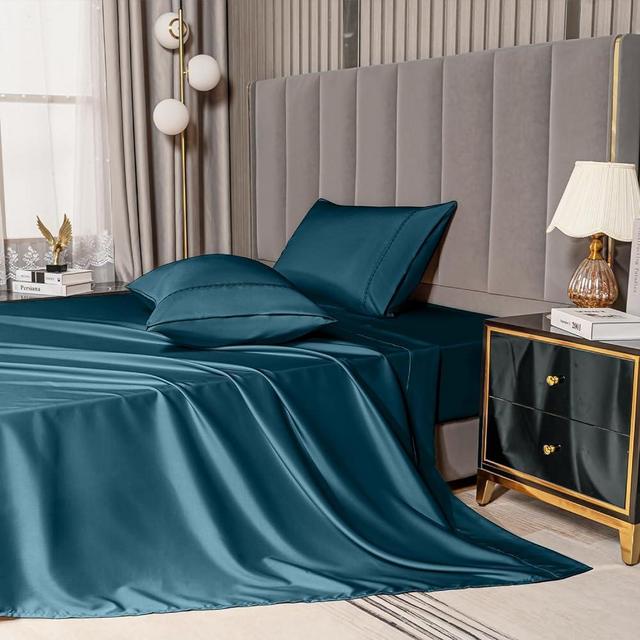 MCO Bedding Twin Bed Sheets Set - Bamboo Sheets - Cooling Breathable Bedding Set with 16" Deep Pocket (3 Pieces, Twin, Peacock Blue)