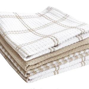 T-FAL Premium Waffle Dish Cloths: Highly Absorbent, Super Soft Long Lasting - 100% Cotton, 12"x13" Flat Waffle Dish Towel for Cleaning & Drying Dishes, (4-Pack), Sand
