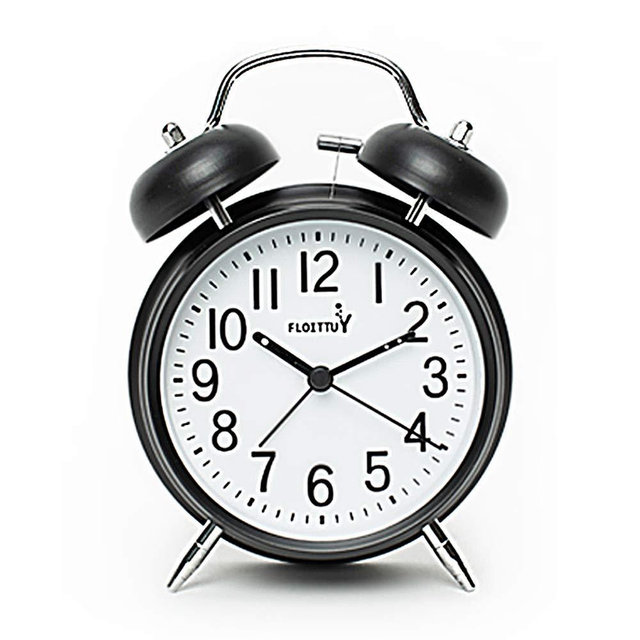 FLOITTUY {Loud Alarm for Deep Sleepers) 4'' Twin Bell Alarm Clock with Backlight for Bedroom and Home Decoration(Black)