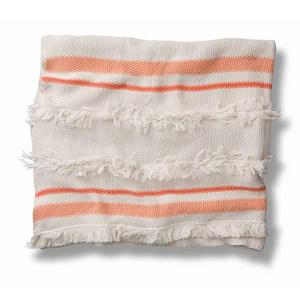 Stripe Fringe Knit Throw in Cream & Coral