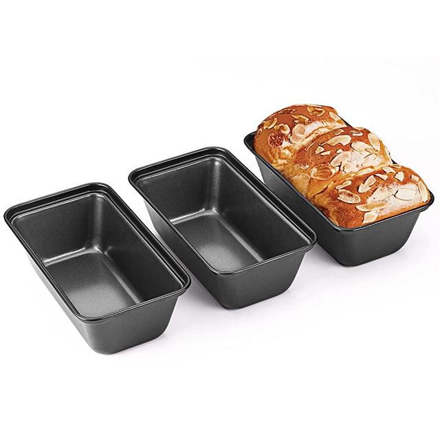 HONGBAKE Mini Loaf Pans for Baking, Nonstick Small Banana Bread Tins Set of 3, 6 x 3.3 x 2 in Carbon Steel Meatloaf Pan - Dark Grey
